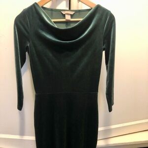 H&M Dark Green Velvet Sheath Sleeve Dress Cowl Neck Women’s Size XS